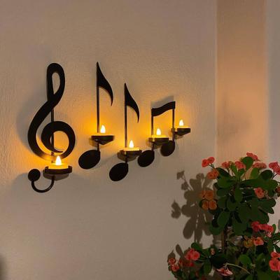 Applique da Parete Nota Musicale Nera Portacandele da Parete in Metallo Porta Candele Tea Light Simbolo Musicale Rastrelliera per Soggiorno Sala da Pranzo