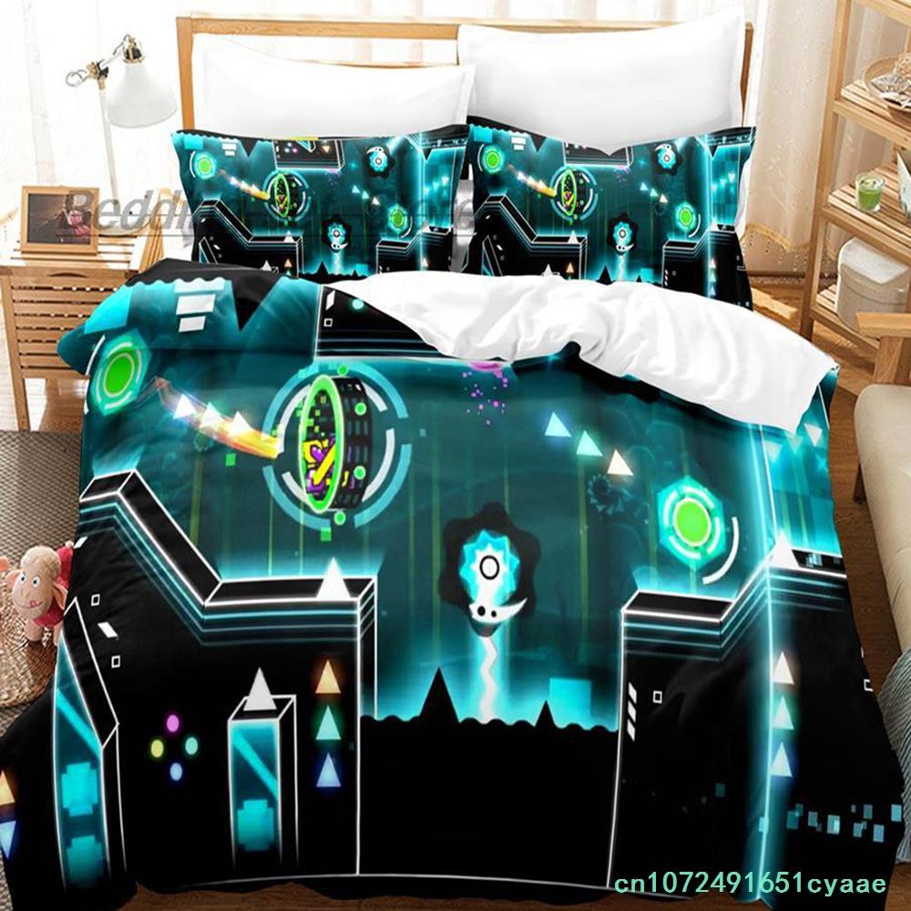 Angry Geometry Dash Bedding Set Single Twin Full Queen King Size Bed Set Aldult Kid Bedroom Duvetcover Sets 3D Print Kawaii 2022