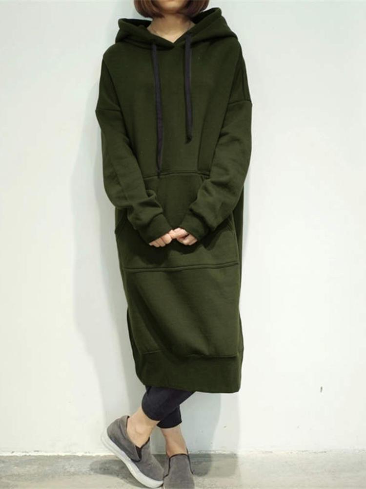 Plus Size Women's Solid Color Long-Sleeve Casual Sweatshirt and Windbreaker Coat