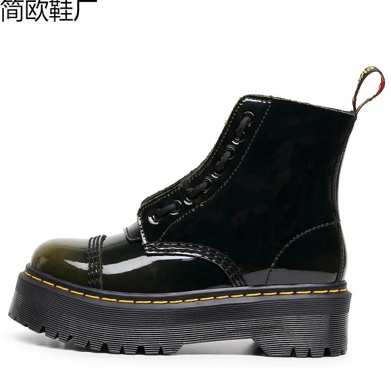 

Color-changing green two wear platform locomotive boots with front zipper, British women s short boots are loose. 45