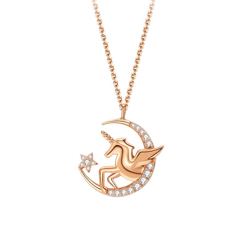 Sterling Silver Unicorn Tears Star and Moon Necklace for Women - Clavicle Pendant Christmas Gift for Girlfriend.