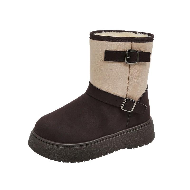 22 Elegant and beautiful snow boots New comfortable buckle with round head thick sole temperament medium tube short boots