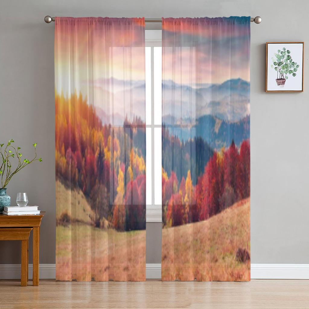 Alpine Landscape With Peaks Covered By Snow And Clouds Tulle Sheer Curtains for Living Room Kitchen Decor Voile Organza Curtain