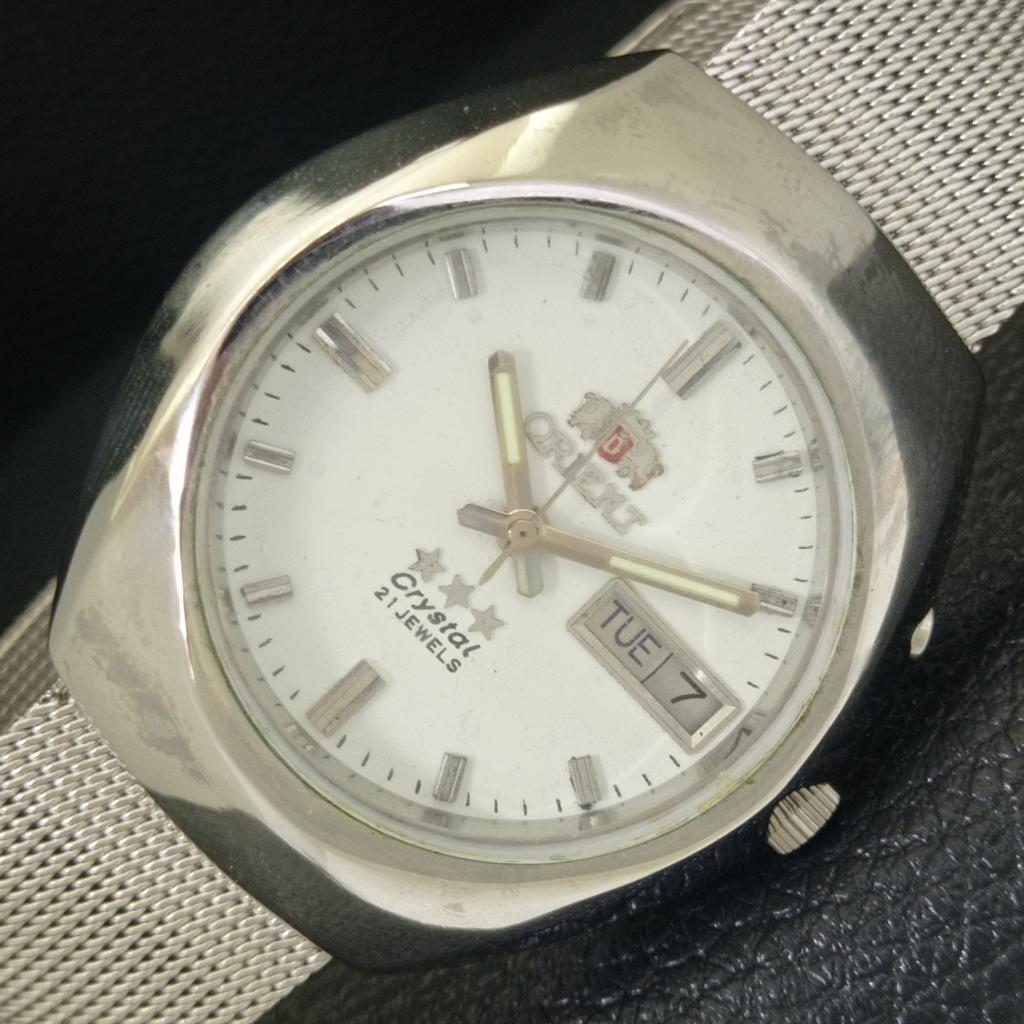 

ВИНТАЖНЫЕ ЧАСЫ ORIENT CRYSTAL AUTOMATIC JAPAN 46941 МУЖСКИЕ С БЕЛЫМ ЦИФЕРБЛАТОМ a703316-1 R213b-a703316