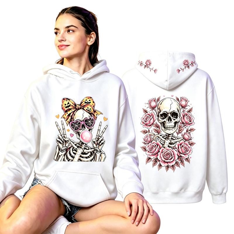 Fashion Vintage Women's Hoodie Skull Flower Printing Loose Fashion Pullover Autumn Clothing Casual Clothes Men Women Tops Sweatshirts