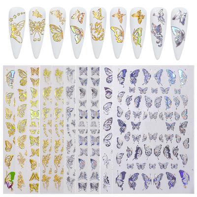 Motýlí Nail Art Bronzový Laserový Motýlí Nálepka na Nehty 3D Nálepka na Nehty Trojrozměrná Nálepka na Nehty
