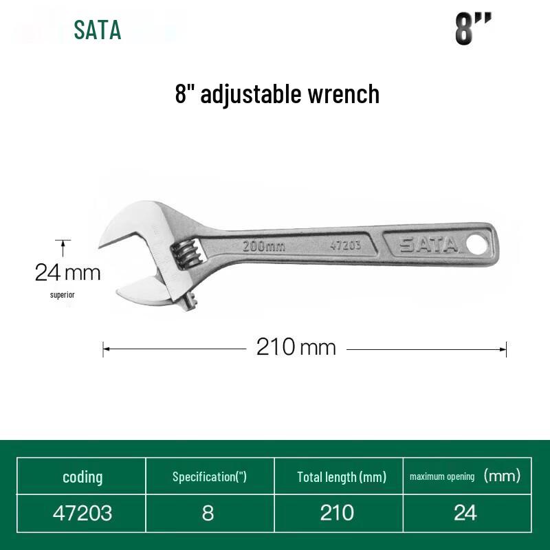 SATA 8-inch Adjustable Wrench