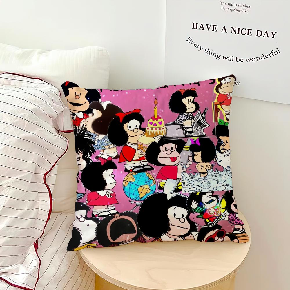 Mafalda Cartoon Cute Pillow Case Sofa Living Room Bedroom Headboard Backrest Cushion Square Cushion Nap Time