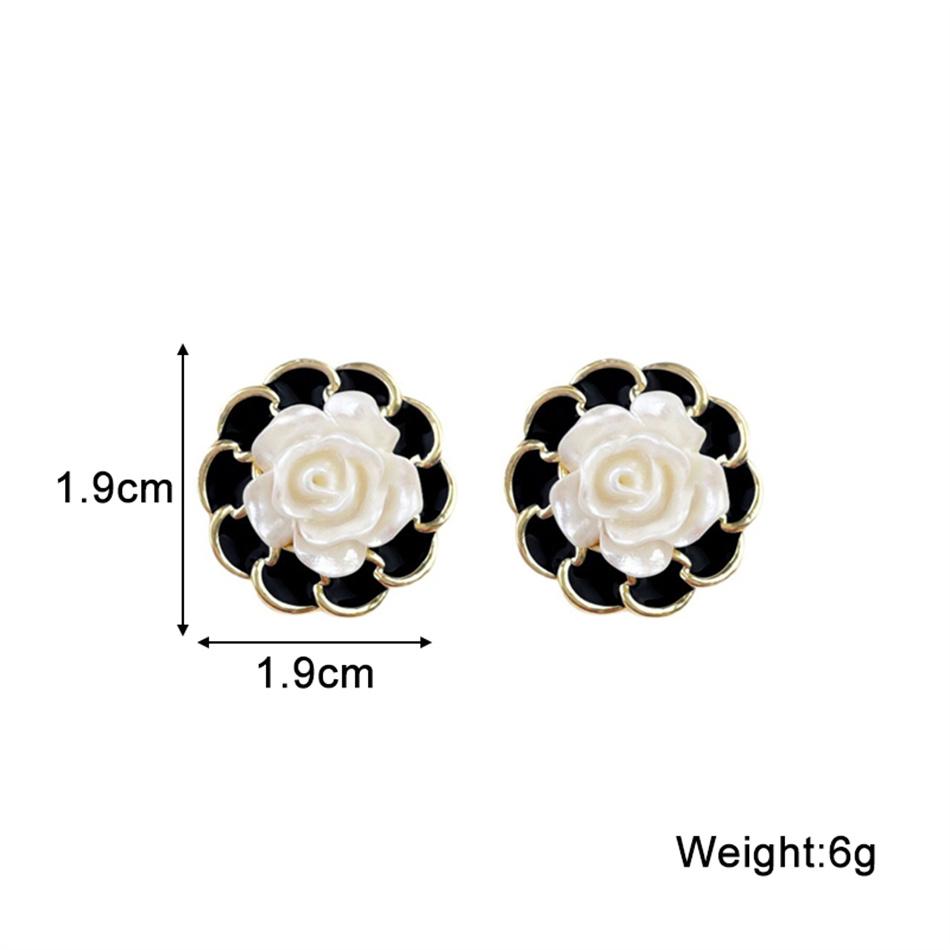 Korean Unique Camellia Black White Stud Earrings for Women Piercing Ear Jewelry Pendientes Earring