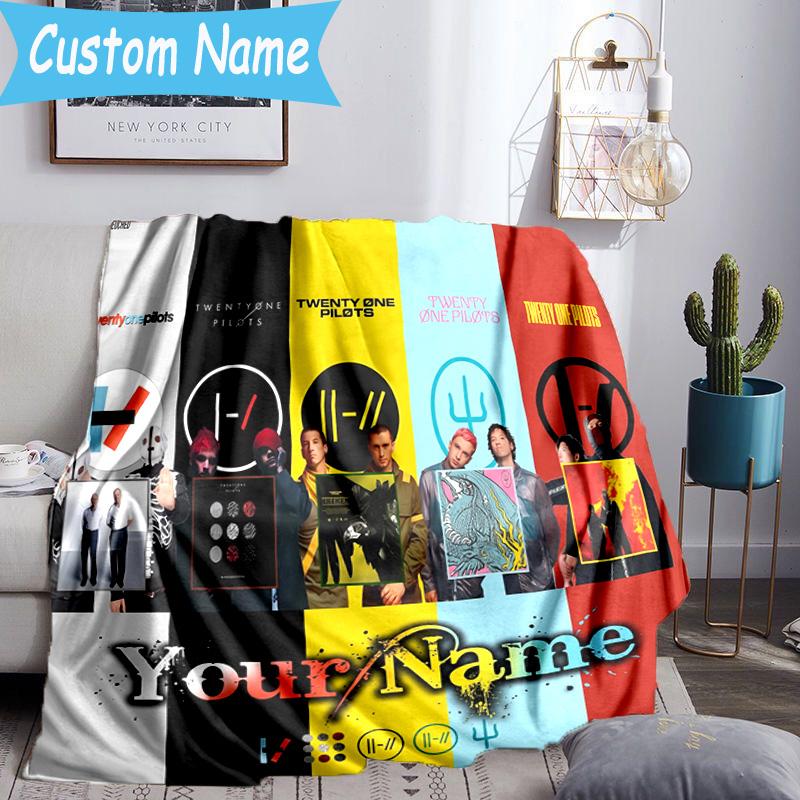 Custom Name Twenty One Pilots Music Evolution Flannel Blanket, Use for Birthday/Holiday Gift, Soft Blanket for Sofa/Bed/Camping/Office, Home Decor