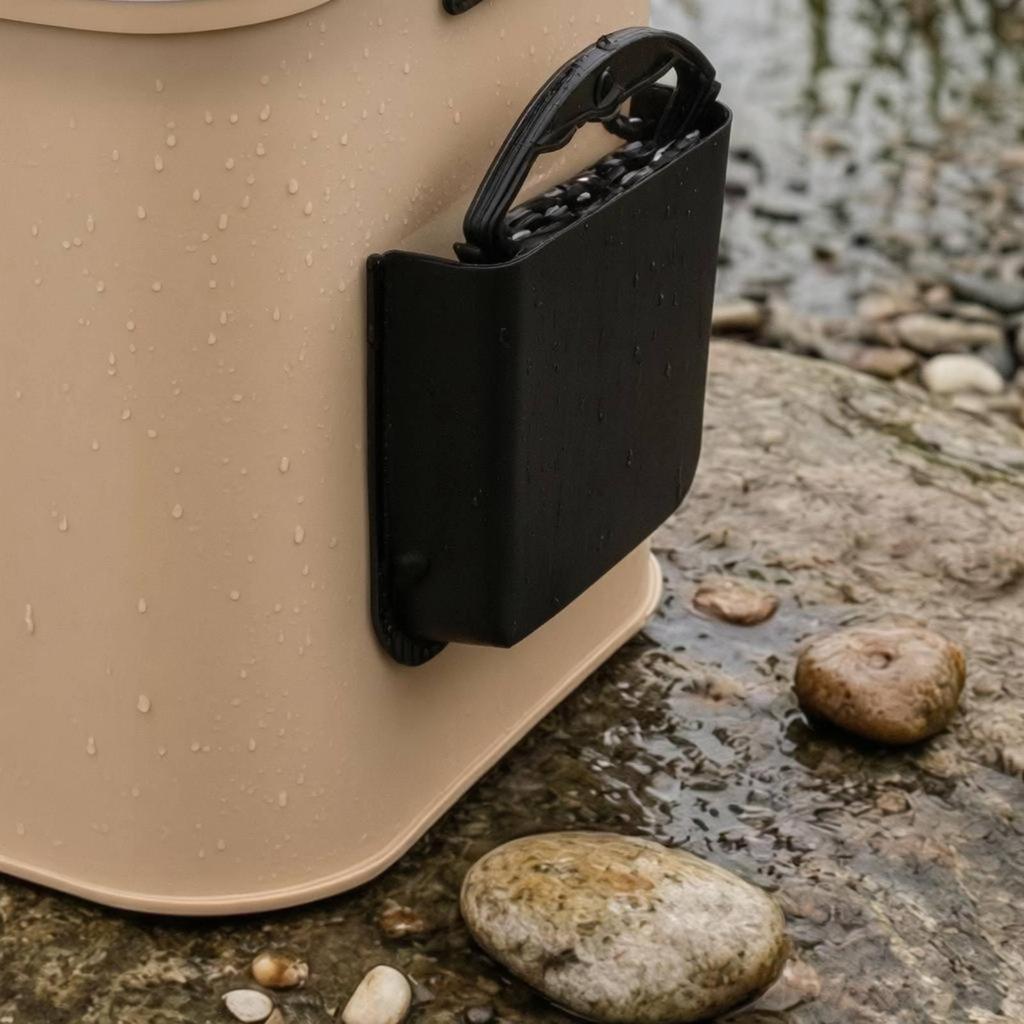 Foldable Fishing Bucket Padded Handle Square Angling Container Side Pockets Basket