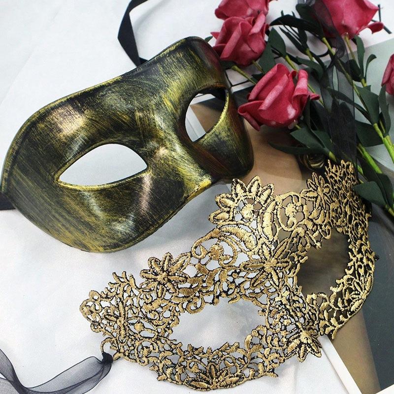 Couple Masquerade Masks Set Venetian Party Mask Metal Halloween Costume Mask Mardi Gras Party Ball Mask for Women and Men