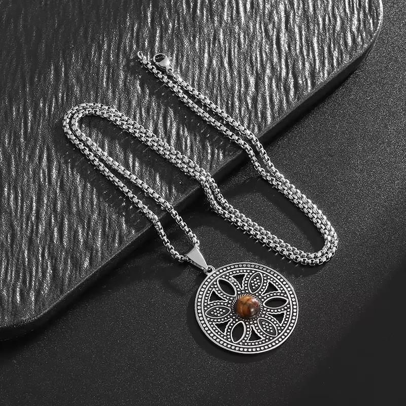 Simple Hollow Circular Ring Flower of Life Clavicle Chain Jewelry Pendant Necklace 60CM(Necklace Long)