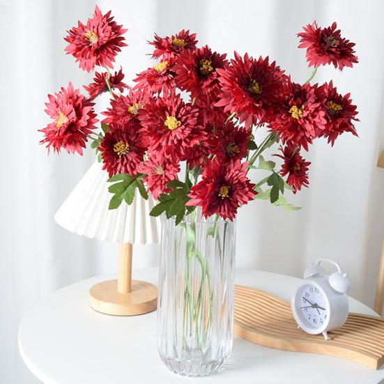 5 Heads Artificial Chrysanthemums Flowers Fake Mums Flower Bouquets with Stem Faux Silk Floral Arrangements for Vase DIY Wedding Centerpiece