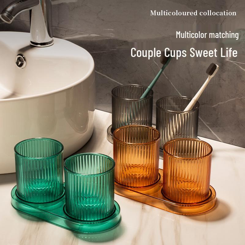 Elegant Transparent Wash Cups Set - Luxury Household Mouthwash and Toothbrush Cups Duo