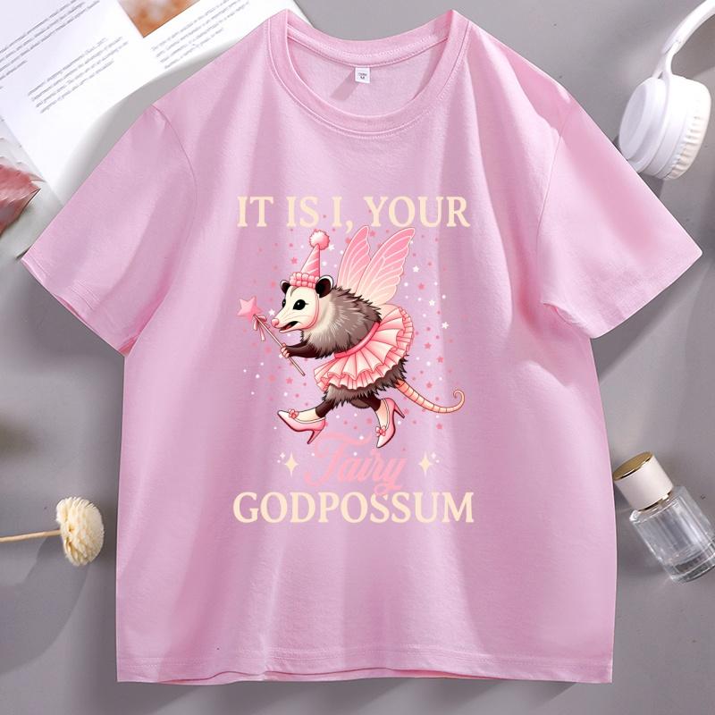 It Is I Your Fairy Godpossum Graphic T Shirts Funny Opossum Spirit Animal TShirt Cotton Short Sleeve Unisex Women Round Neck Tops