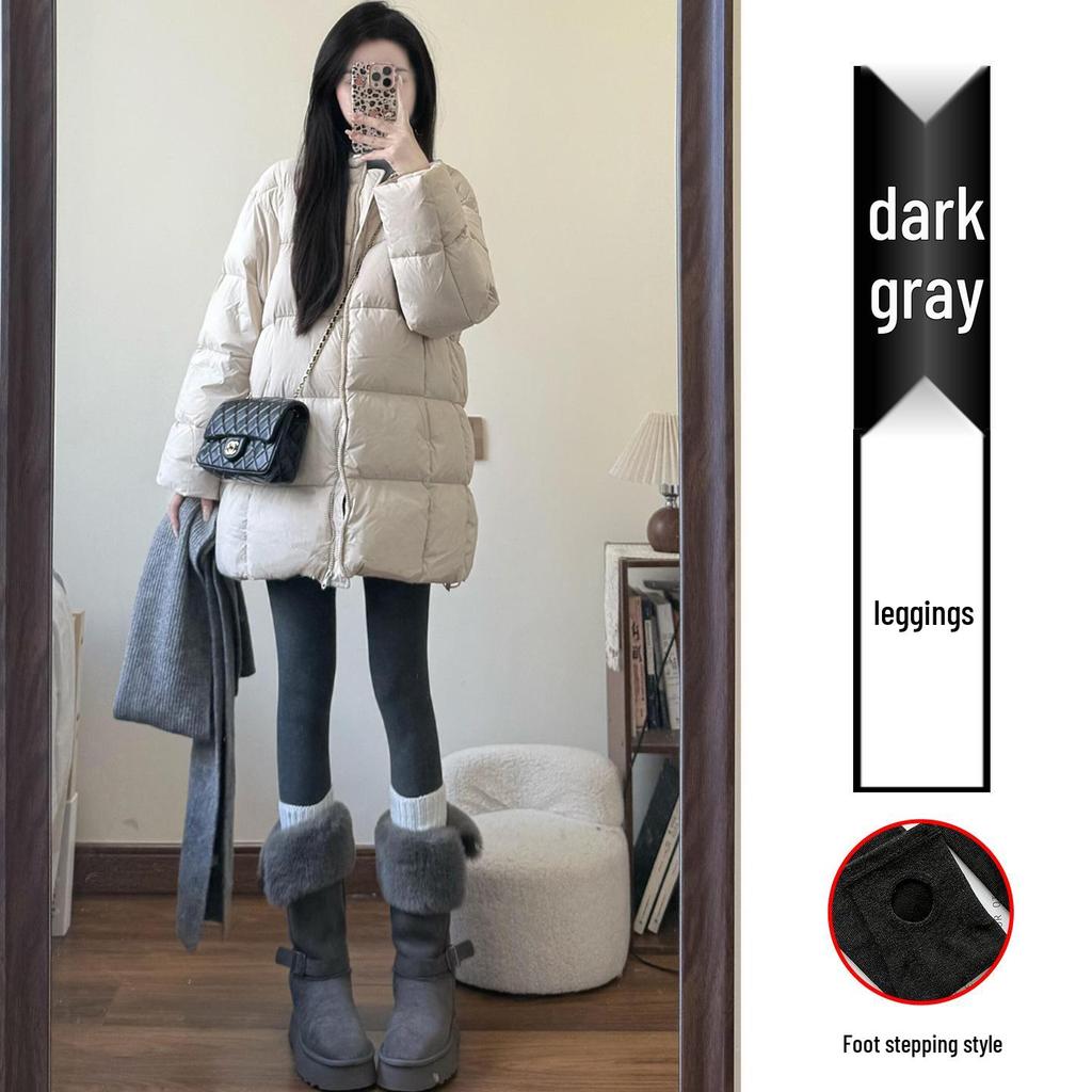 Women's Thickened Dark Gray Leggings, Plus Velvet, Extra Warm, Autumn/Winter Outerwear with Lambswool