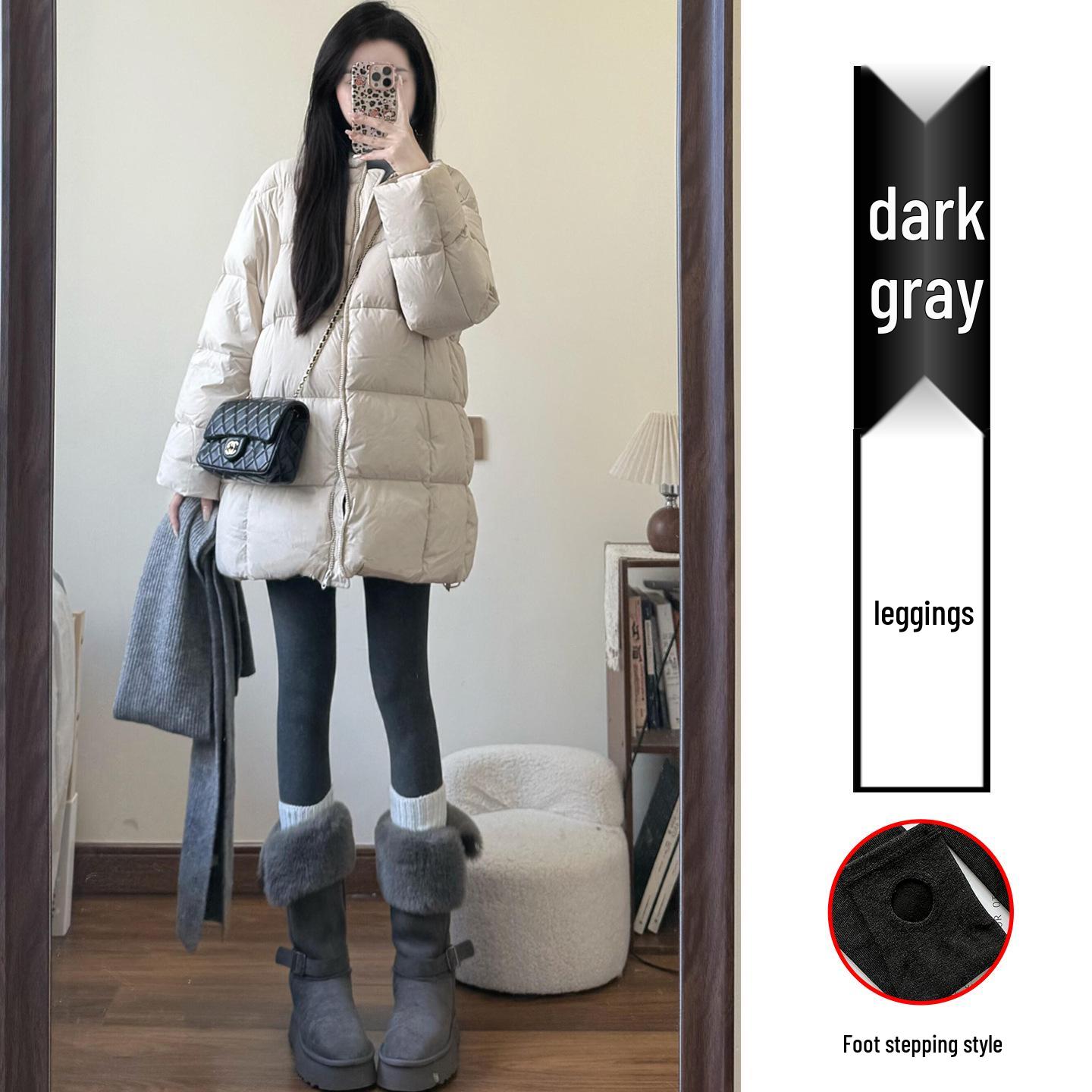

Women s Thickened Dark Gray Leggings, Plus Velvet, Extra Warm, Autumn/Winter Outerwear with Lambswool 160G Single Pants for 15°C-25°C