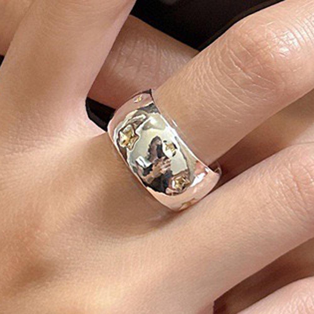 

BF CLUB 925 Sterling Rings for Women Fashion Geometric Handmade Irregular Yellow Star Ring Simple Jelwery Party Christmas Gift resizable