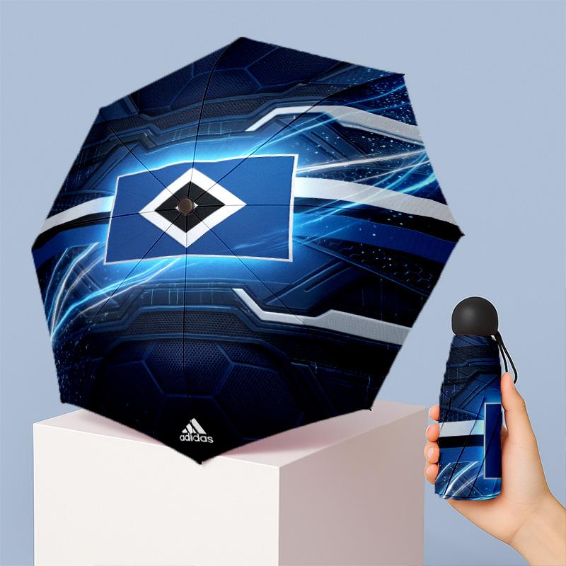Hamburger SV Fußballmuster Bedruckter Mini 5-fach 8 Rippen Kompakter Regenschirm Winddicht Wasserdicht Leicht Tragbar Faltbar