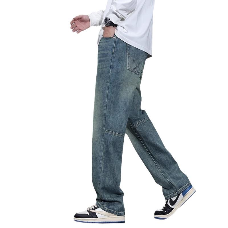 American retro jeans men's trendy brand loose straight spring and autumn new high street washed casual wide-leg trousers