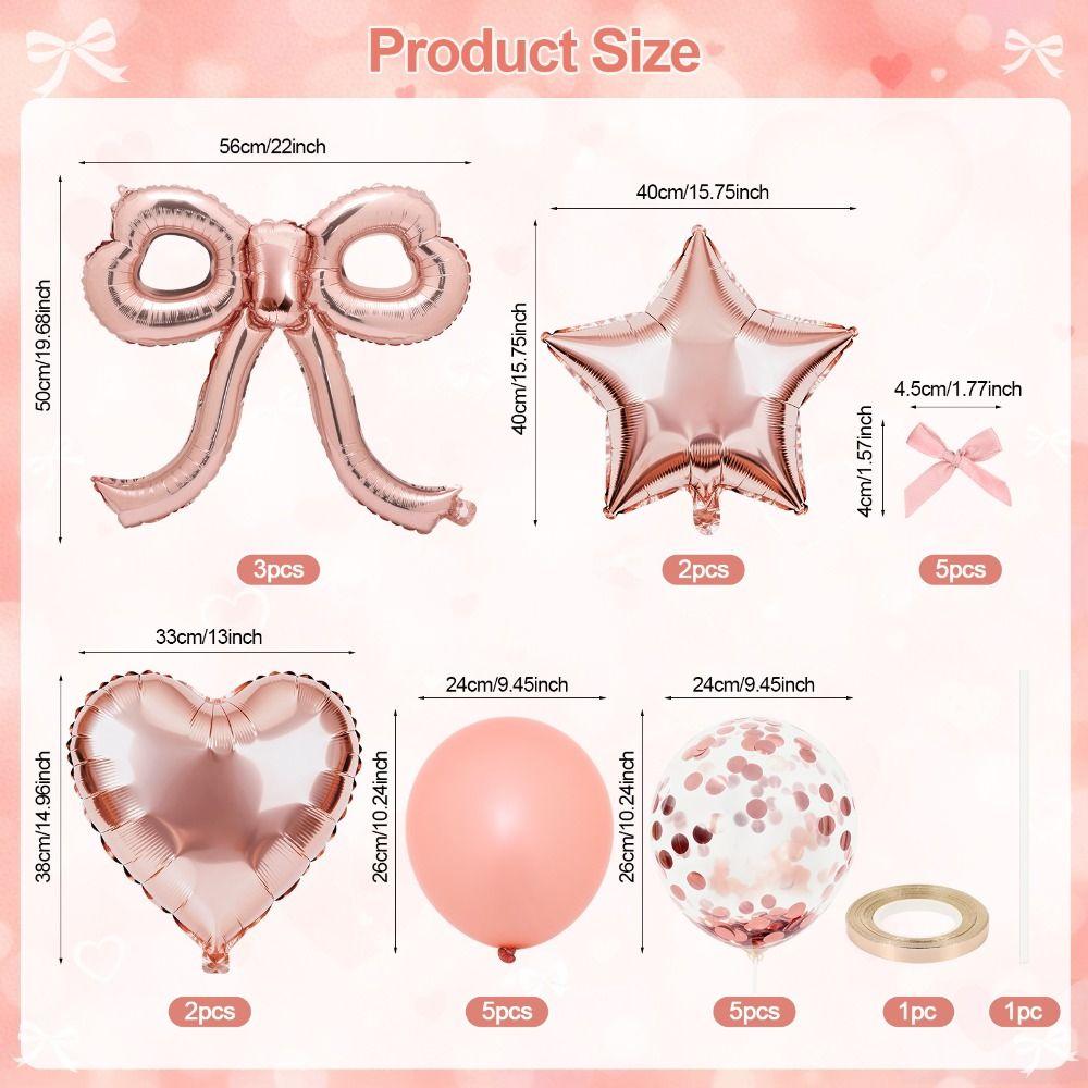 Bow Bow Foil Balloons Set Pink Foil Pink Bow Balloons Heart Star Bow Birthday Decorations