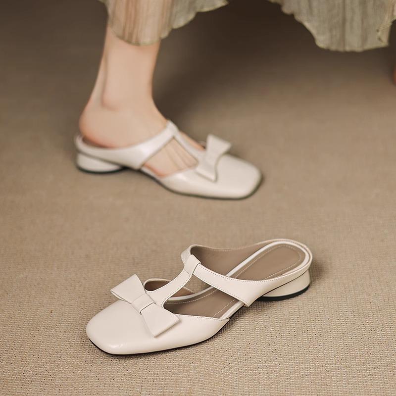 Fashion New Spring Summer Butterfly-Knot Patent Leather Pointed Toe Women Slippers Fashion Thin High Heels Mules Shoes Elegant Pumps