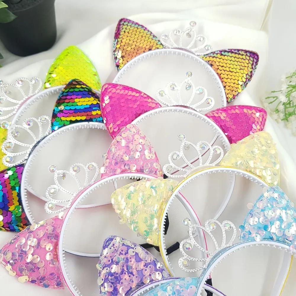 Sequin cat ears, toddler, child, girl, crown, cubic zirconia headband, hairband