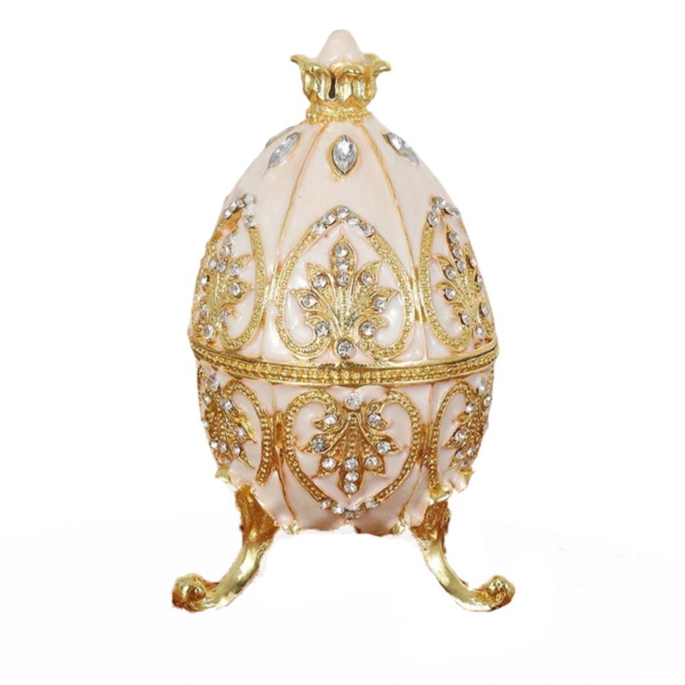European Style Easter Egg Ornament Zinc Alloy Retro Egg Shape Jewelry Storage Box Tall Feet Jewelry Organizer Birthday Gifts