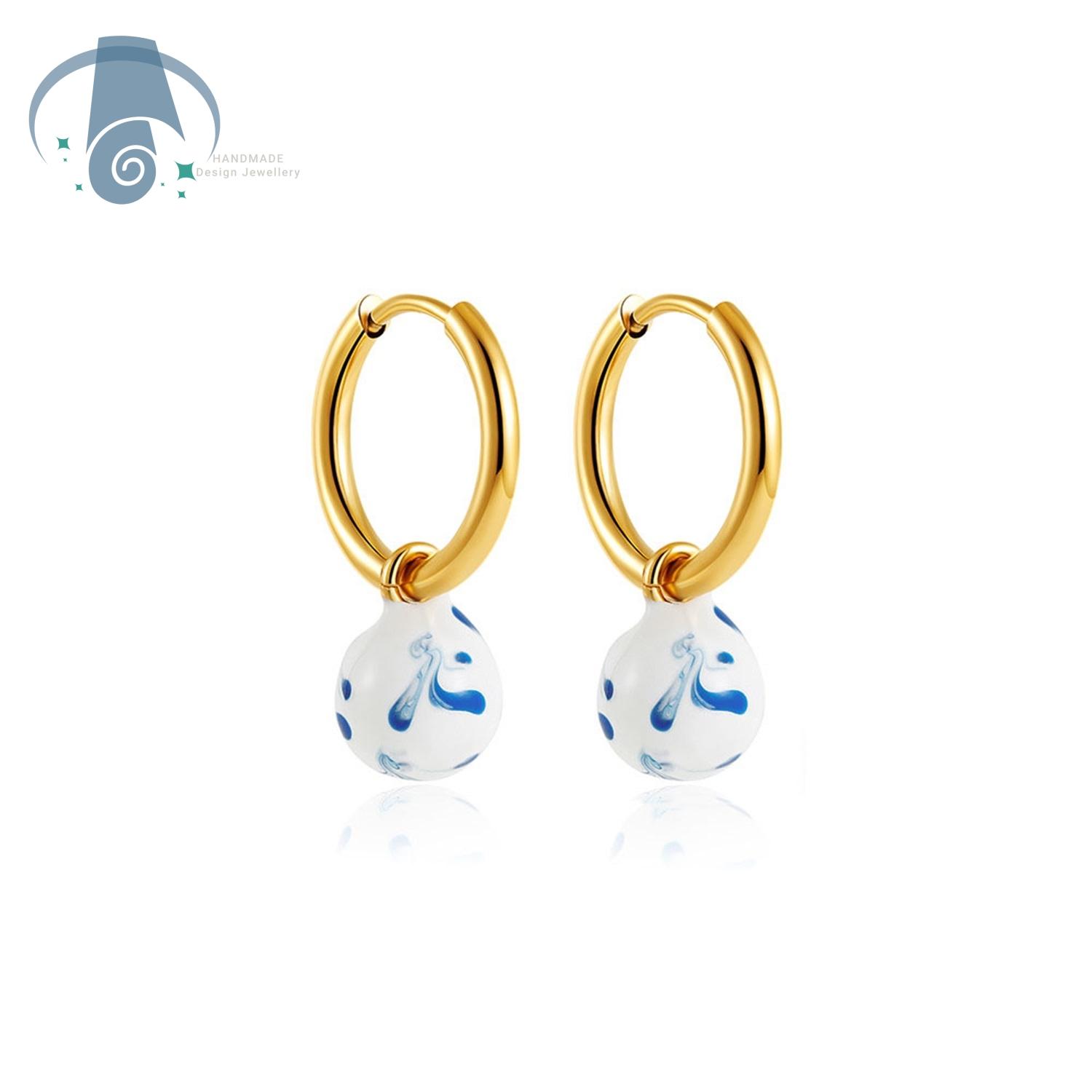 Blau-Weißes Porzellanring Chinesischer Stil Keramikschmuck Wasserwellen Öl-Tropfring Mode Antik Vintage Geschenk für Frauen Männer beige