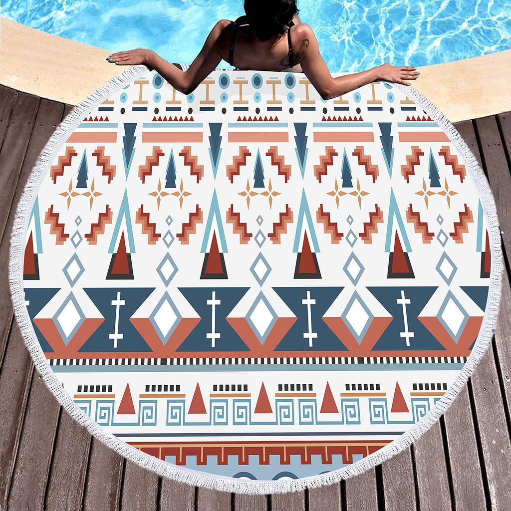 Telo da Spiaggia Rotondo Floreale Boho Microfibra Bohemia Assorbente Coperta da Spiaggia Geometrica Astratta Asciugamano da Piscina per Viaggio Picnic Bagno