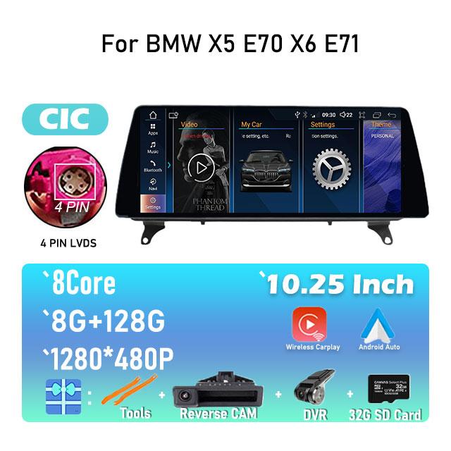 For BMW X5 E70 X6 E71 CCC / CIC System 10.25" IPS Screen Android 14 Car Video Player Multimedia Radio Stereo GPS Navigation