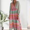 Bohemian Spring Summer Women Casual Dress Geometric Print Maxi Dress with V Neck Lantern Sleeves Loose Female Clothes