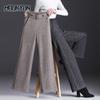 შემოდგომის ზამთრის სქელი სწორი Pantalones ქალის ფართო ფეხის შარვალი ელეგანტური ფართო, მაღალი წელის თბილი პანტალონი