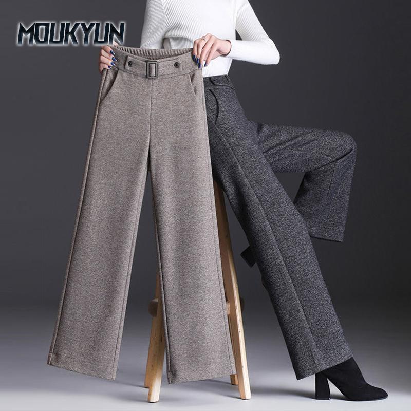 Autumn Winter Thicken Straight Pantalones Womens Wide Leg Pants Elegant Baggy High Waist Warm Pantalon