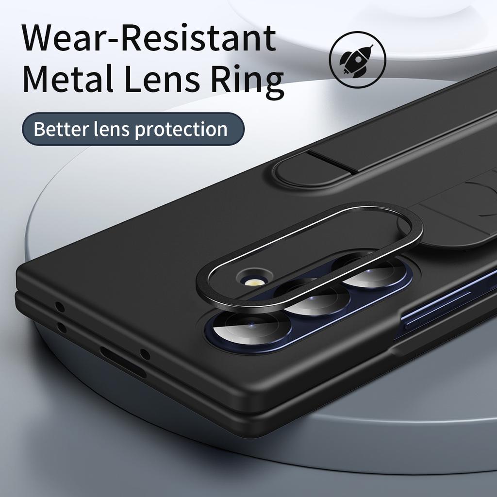 For Samsung Galaxy Z Fold7 5G Case with Tempered Glass Film Kickstand Wristband PC+Silicone Phone Cover