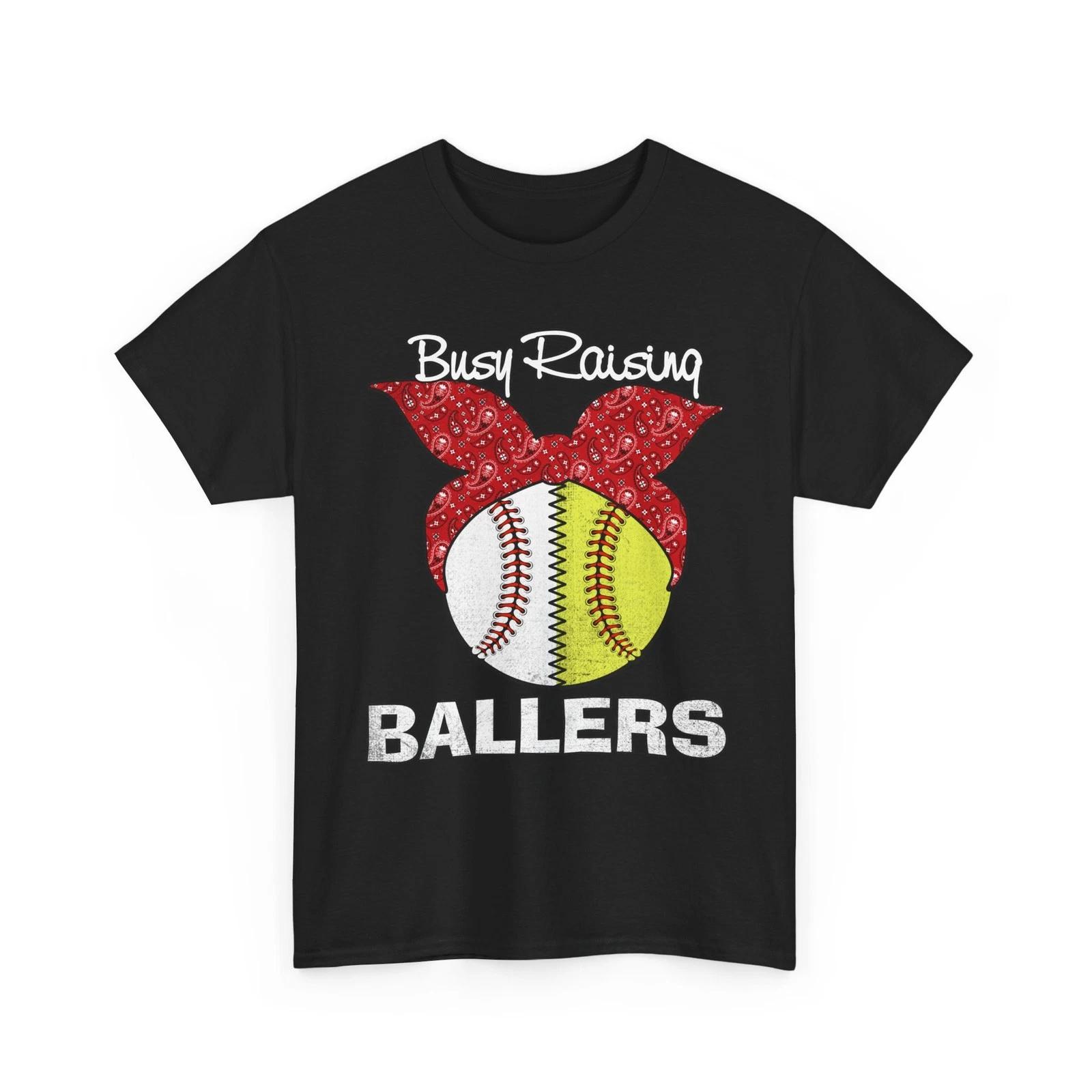Baseball Mom T-Shirt, Busy Raising Ballers Softball Baseball Sports Shirt 3XL
