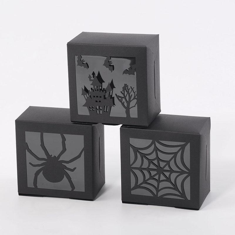 WTEMPO Foldable DIY Halloween Paper Gift Boxes Funny Clear Window Square Small Presents Packaging Boxes Party Decor Treat Boxes