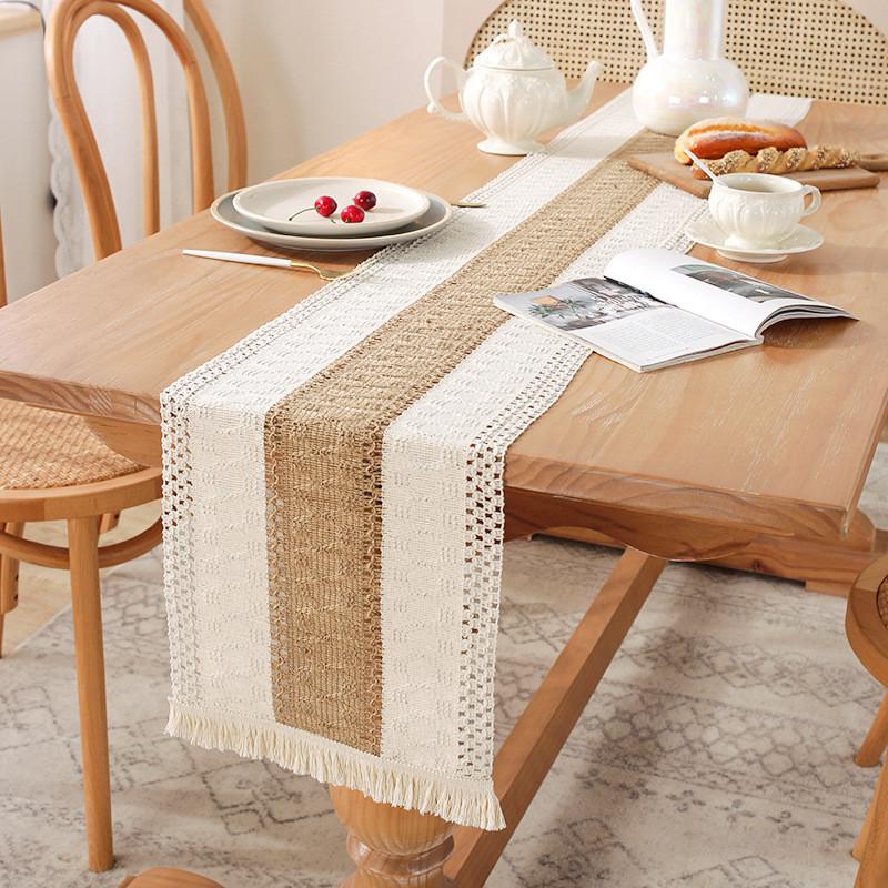 Nordic Minimalist Cotton Linen Table Runner With Tassels For Dining Room Decor