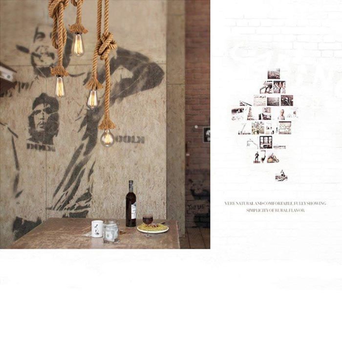 Lustre - starryol - vintage - corde de chanvre - 2 douilles e27 - pliable