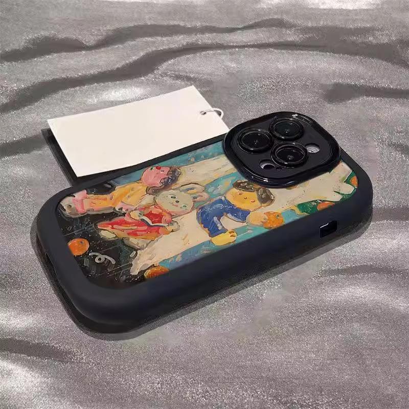 Applicable To Apple 16promax Mobile Phone Case 15plus Cartoon Oil Painting IPhone 14 Puff 13 Anti-fall 12/11