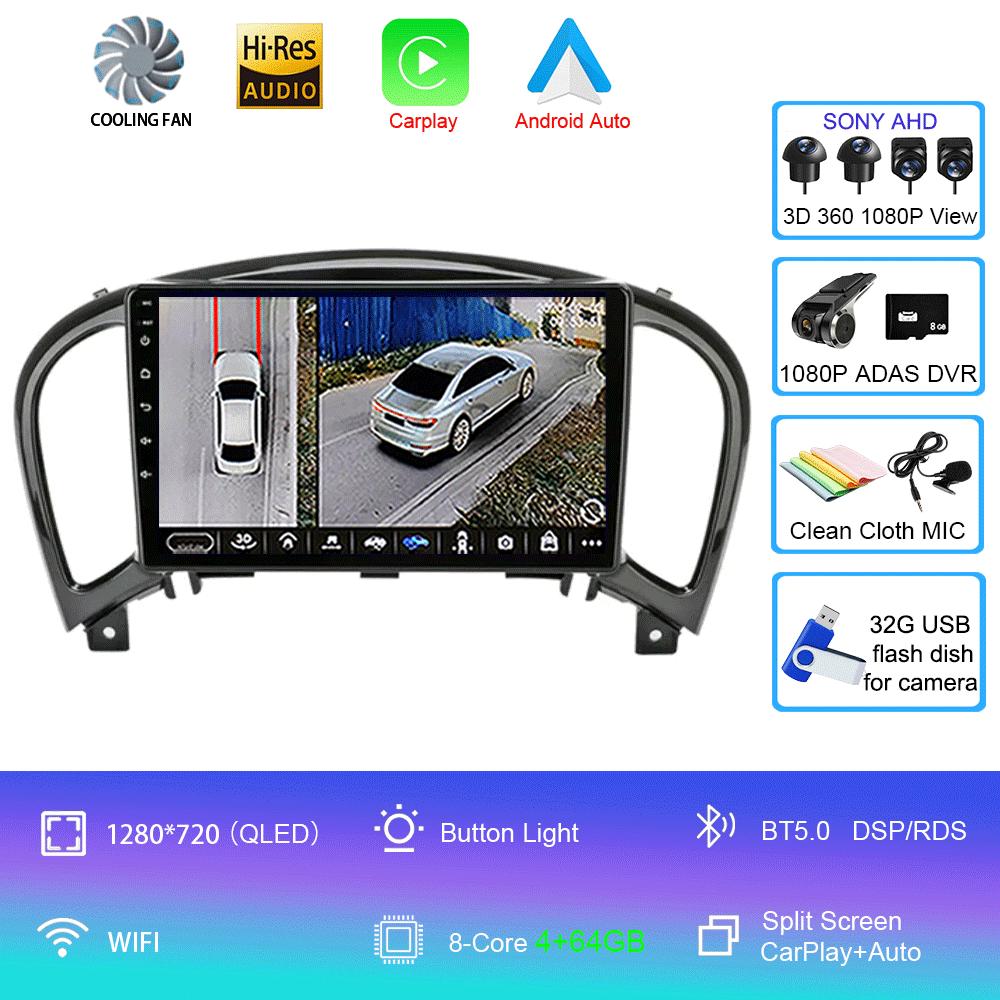 Android 14 Video Player Carplay Auto For Nissan Juke YF15 2010 - 2014 Multimedia Car Radio WIFi+4G DSP 2 DIN Touch Screen