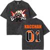 My Hero Academia T-shirt, Black Washed Cotton Tee with Katsuki Bakugou "BAKUGOU" Double Sided Art Print, Oversized Streetwear