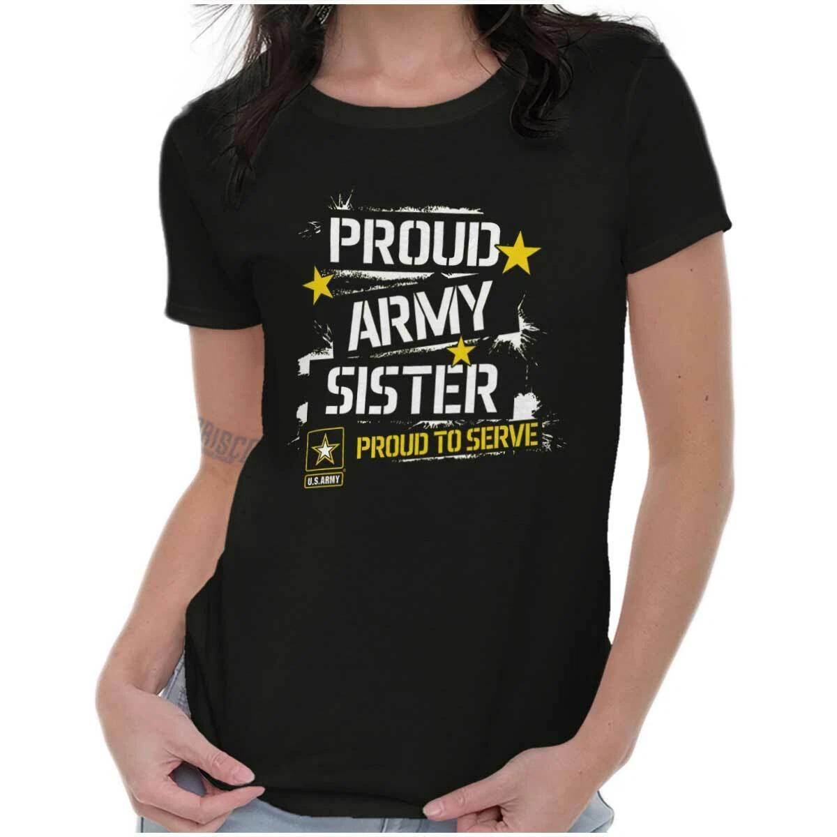 US Army Star Logo Proud Military Sister Sis Womens Top Junior Graphic Tee M