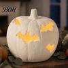 Decorative Yard Figurines Halloween Pumpkin Resin Figurine, Bat Hollow Out Lantern with Atmospheric Night Lighting Warm Light, Spooky Indoor