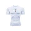 Mens WhiteCompression Short Sleeve T-Shirt Small Red And Black Badge Graphic Quick Dry Breathable High Elasticity Gym Workout And Running Athletic Top