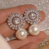 High-End And Fashionable Ocean Pearl Earrings, Set With Cubic Zirconia  Women'S  Luxurious Fashion Jewelry