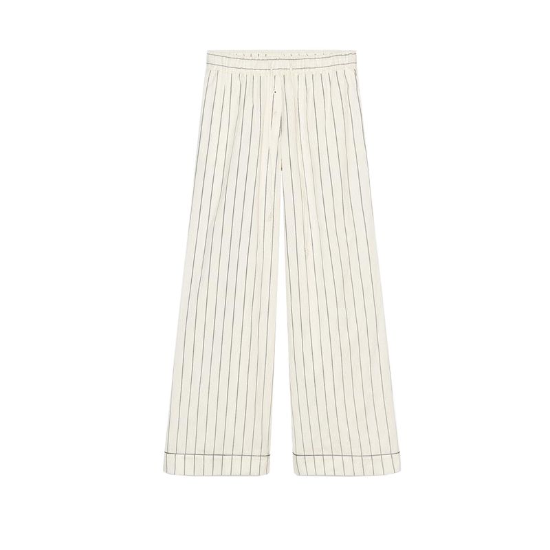 

Summer New Arrival Stripes Loose Long Sleeves Shirt 3320160 Minimalist Striped Casual Trousers 3432160 White Pants L
