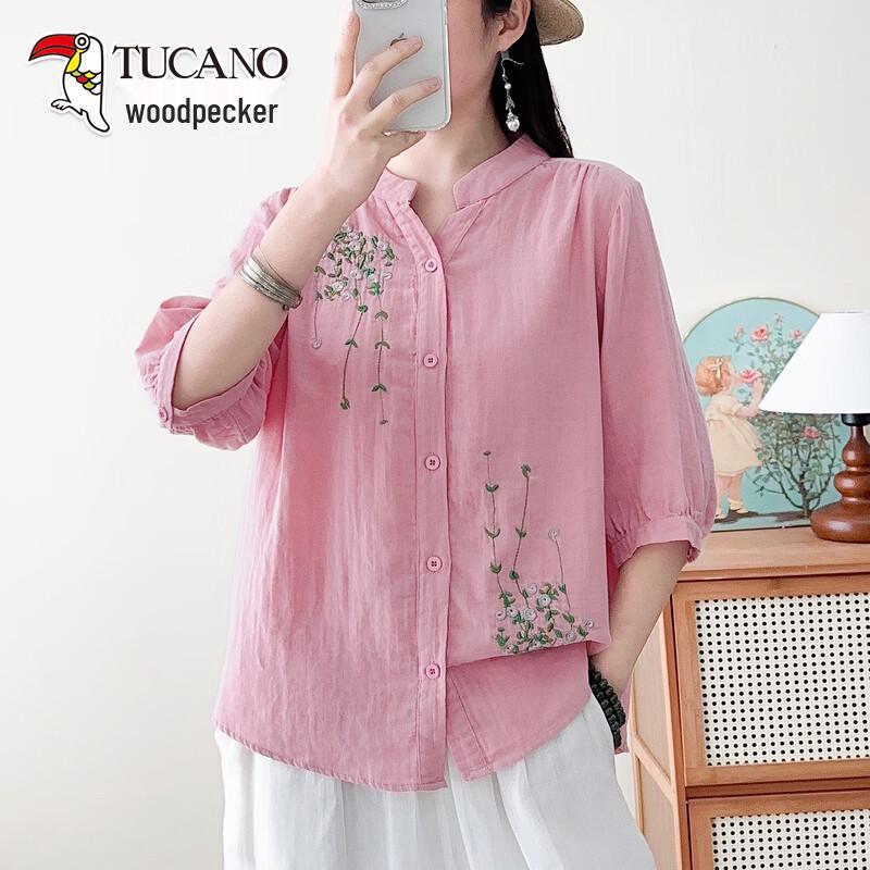 TUCANO Women s Summer Embroidered Loose Fit V-Neck Shirt 3XL