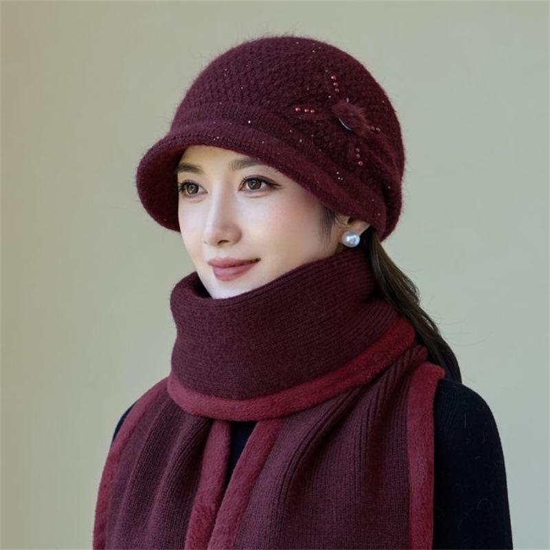 Middle-aged and Elderly Mother Hat Women's Velvet New Autumn and Winter Warm and Cold Old Lady Knitted Hat Wool Hat